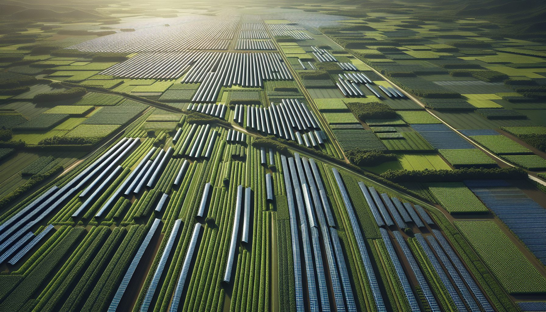 Pannelli solari su un campo agricolo per agrivoltaico