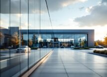 Auto elettrica in un paesaggio urbano sostenibile