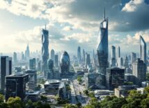 Immagine di una città futuristica con elementi sostenibili